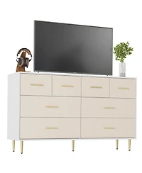 gaomon Set of 2 Dresser Modern 8-Drawer Wooden Nightstand with Handles and Legs, Linen-Textured Surface, Tv Stand for Bedroom Living Room