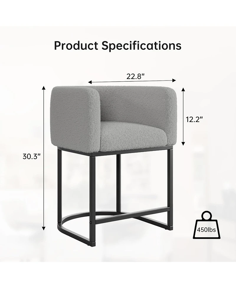 gaomon Bar Stools Set of 2 with Lambswool Cushioned Seats, Modern Upholstered Counter Height Bar Stools with Backrest and Arms, Metal Frames
