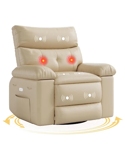 gaomon 27" oversized swivel rocker recliner chair with Pu leather, manual recline, heat and massage, and 360degree(s) rotating base for living room co