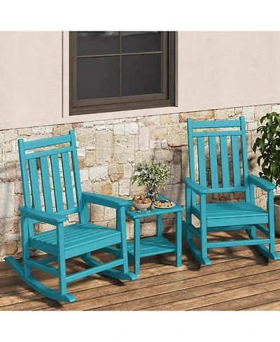 gaomon Outdoor Patio Hdpe Rocking Chair Set of 2 with 1 Side Table for Patio Front Porch