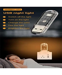 Clihome Modern Nightstand with Storage Cabinet, Charging Station, Bed Table Night Light