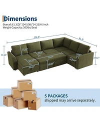 gaomon U-Shaped Corduroy Sectional Sleeper Sofa for Living Room – 7-Seater Modular Couch with Pull-Out Bed – Storage Ottoman