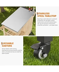 gaomon Portable Outdoor Grill Cart Kitchen Island Stainless Steel Top, Storage Cabinet, Drawer, Spice Rack, Open Shelves Rolling Bbq Prep Table