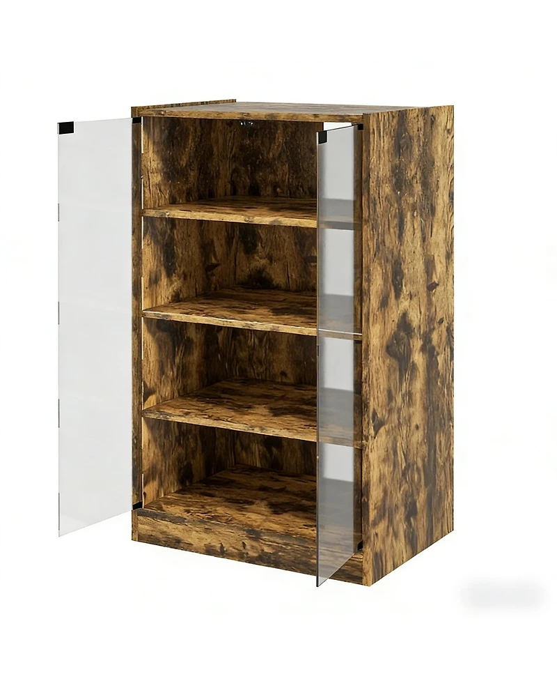 Clihome 4-Tier Media Storage Cabinet, Audio Rack with Tempered Glass Doors - Adjustable Shelves