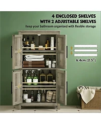 Clihome Farmhouse Storage Cabinet Rustic Floor Cabinet with Barn Door, Adjustable Shelves