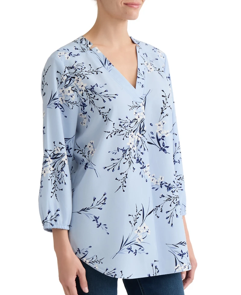Jones New York Plus Printed V-Neck Top