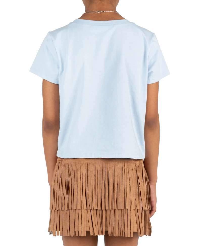 Tween Diva Girls' 7-12 Wild Heart Graphic T-Shirt and Studded Faux Suede Fringe Skort, 2-Piece Set