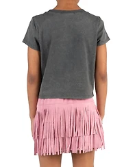Tween Diva Girls' 7-12 Acid Wash Graphic T-Shirt, Faux Suede Fringe Skirt and Bracelet, 3-Piece Set