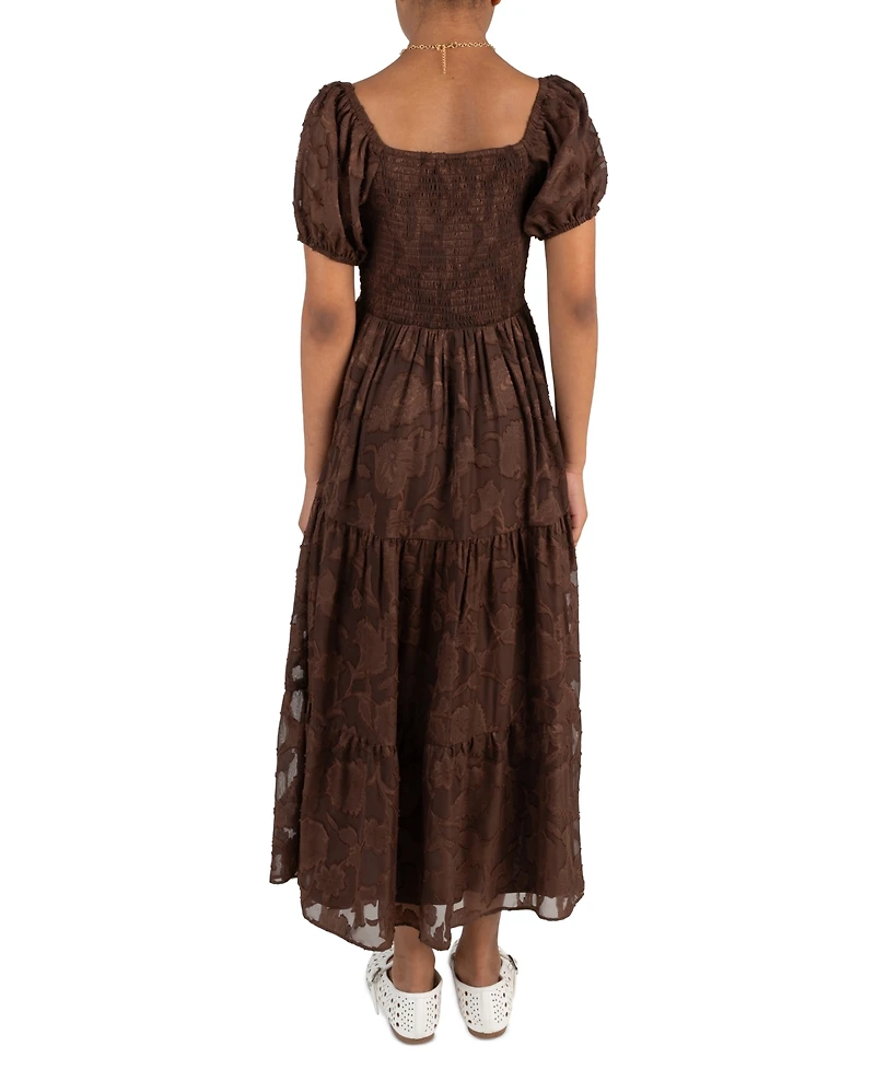 Rare Editions Girls' 7-14 Chiffon Burnout Puff Sleeve Maxi Dress