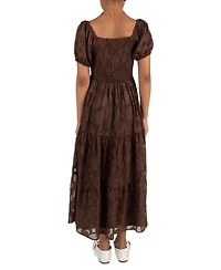 Rare Editions Girls' 7-14 Chiffon Burnout Puff Sleeve Maxi Dress