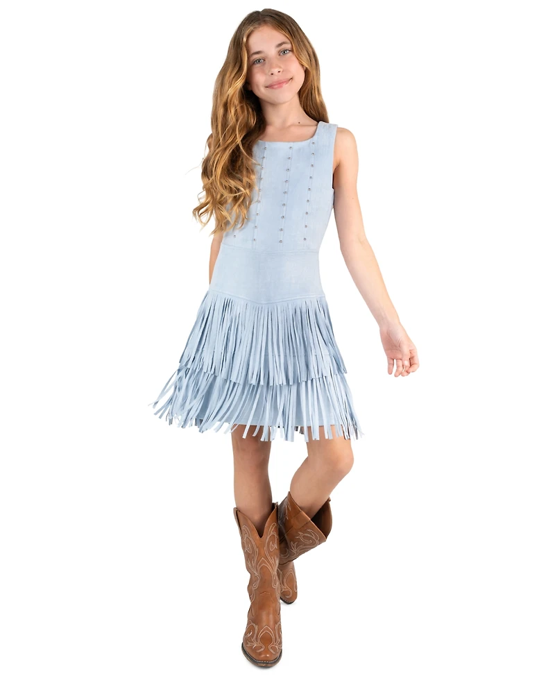 Rare Editions Girls' 7-16 Studded Mock Corset Fringe 2-Tiered Dress