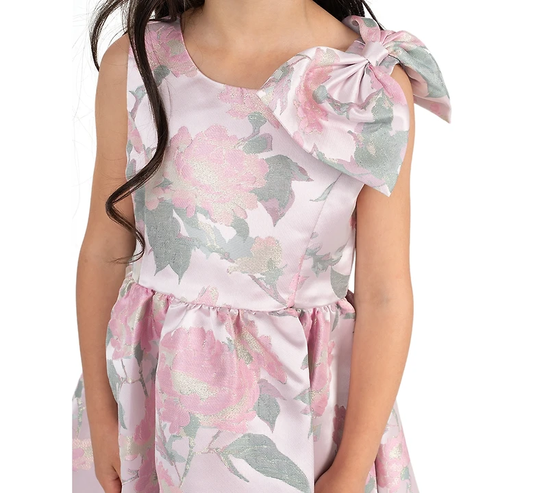Rare Editions Girls' 2T-6X Brocade Bow Shoulder Dress