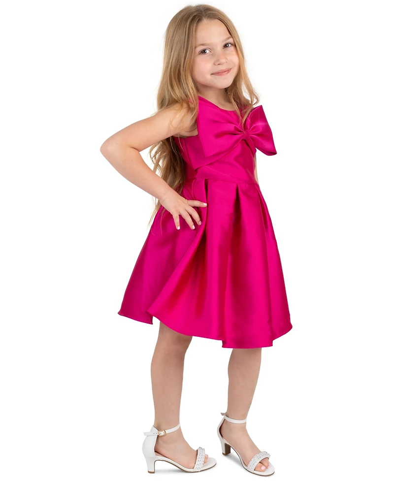 Rare Editions Girls' 2T-6X Mikado Bow Bodice Pleated Dress
