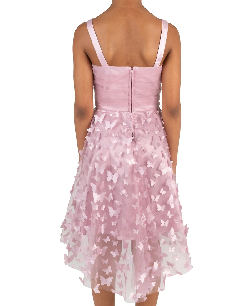 Rare Editions Girls' 7-16 Ruched Glitter Mesh Bodice Soutache High-Low Dress