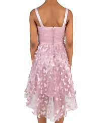 Rare Editions Girls' 7-16 Ruched Glitter Mesh Bodice Soutache High-Low Dress
