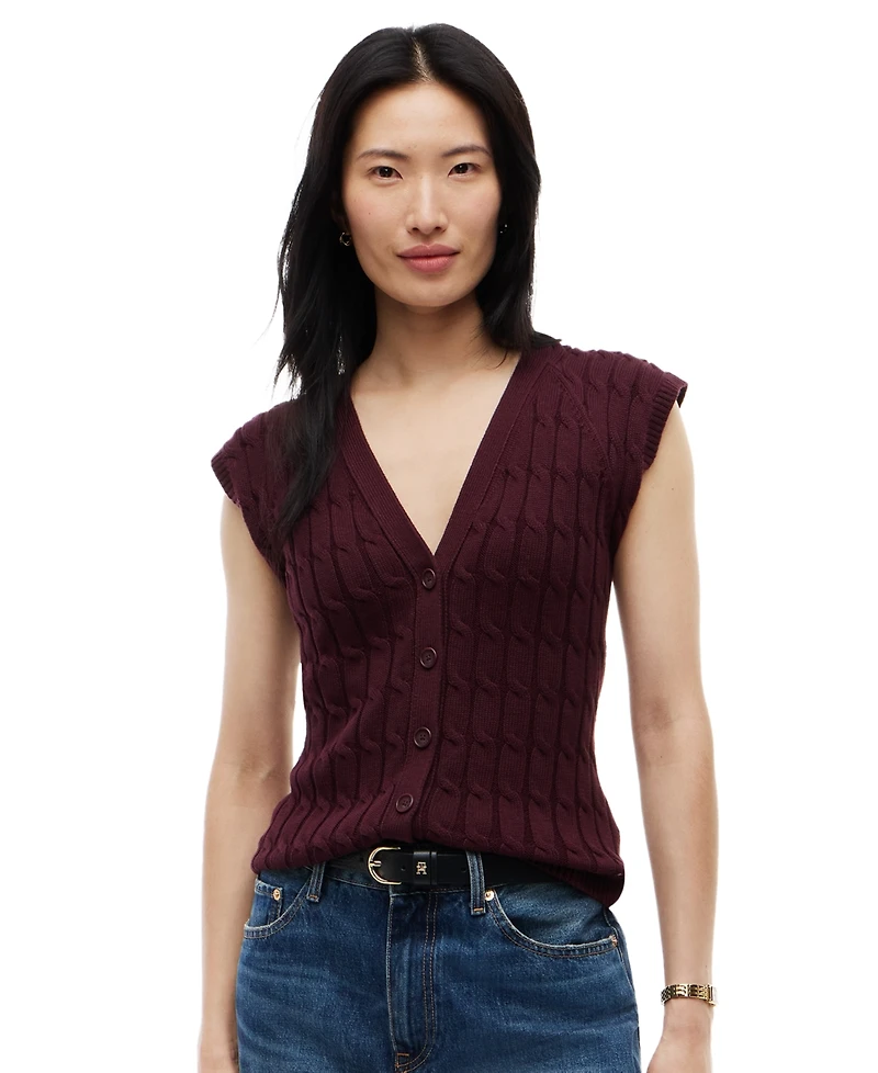 Tommy Hilfiger Women's Cable Knit V-Neck Cap-Sleeve Cardigan