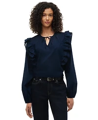 Tommy Hilfiger Women's Frill Detail Long-Sleeve Tie-Neck Top