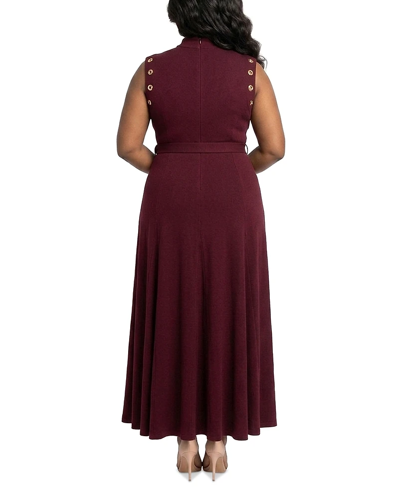 Taylor Plus Belted Mock Neck Grommet Dress