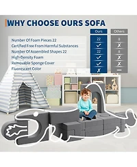 gaomon 22-Piece 2-Seat Modular Foam Kids Play Couch, Convertible Easy Clean Safe Educational Sofa for Toddler Indoor Play