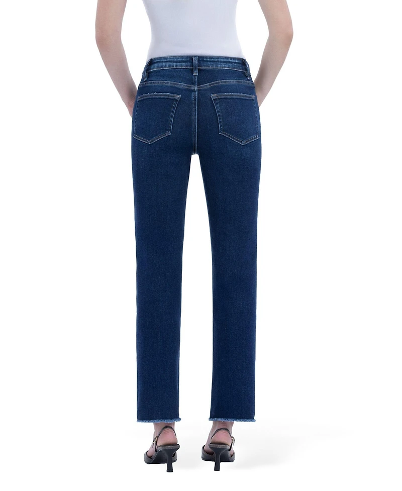 Vervet Women's Super High Rise Stretch Raw Hem Slim Straight Jeans