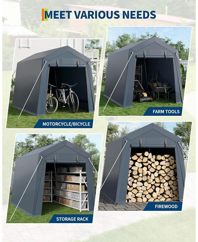 gaomon Portable Outdoor Storage Shed with Roll-Up Zipper Door and Vent, 240G Heavy-Duty Shelter Waterproof Pe Tarp, Uv-Resistant Carport