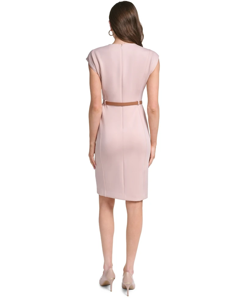 Calvin Klein Women's Cap-Sleeve V-Neck Belted Sheath Dress