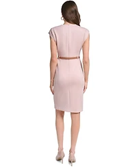 Calvin Klein Women's Cap-Sleeve V-Neck Belted Sheath Dress