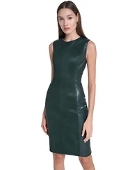 Calvin Klein Women's Sleeveless Suede & Faux Leather Panel Sheath Dress