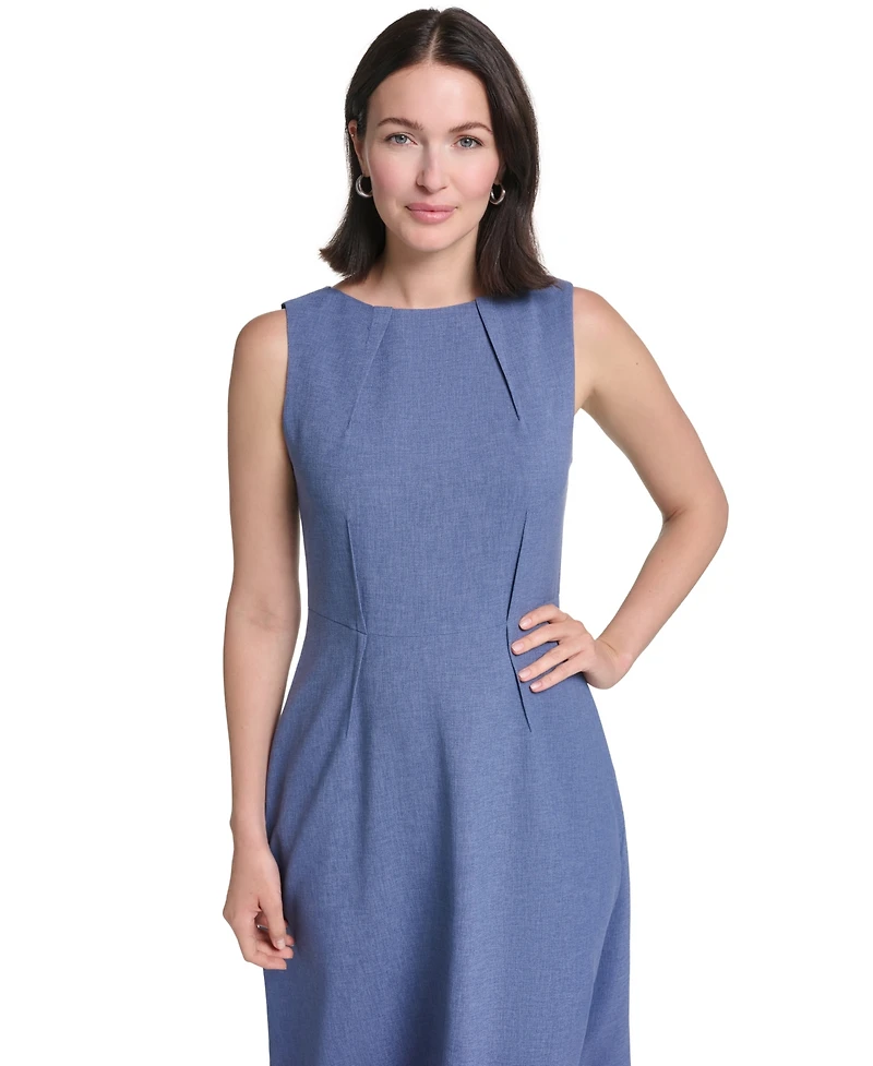 Calvin Klein Women's Textured Tencel Boat Neck Fit & Flare Dress