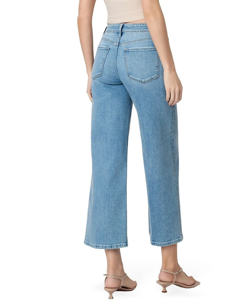 Flying Monkey Women's High Rise Trouser Fold Drawstring Crop Wide Leg Jeans