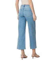 Flying Monkey Women's High Rise Trouser Fold Drawstring Crop Wide Leg Jeans