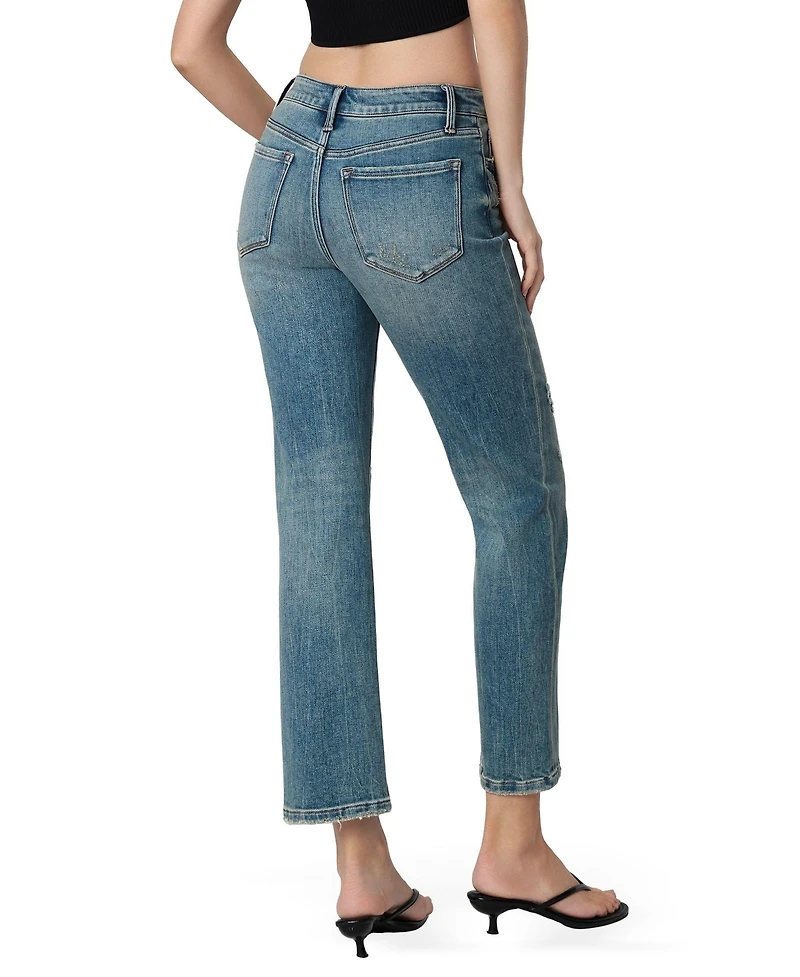 Vervet Women's Mid Rise Distressed Tinted Ankle Straight Jeans