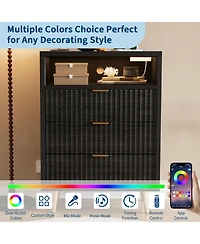 gaomon Fluted 3-Drawer Dresser for Bedroom, Modern White with Built-in Led Lights and Wave Front Design, Large Storage
