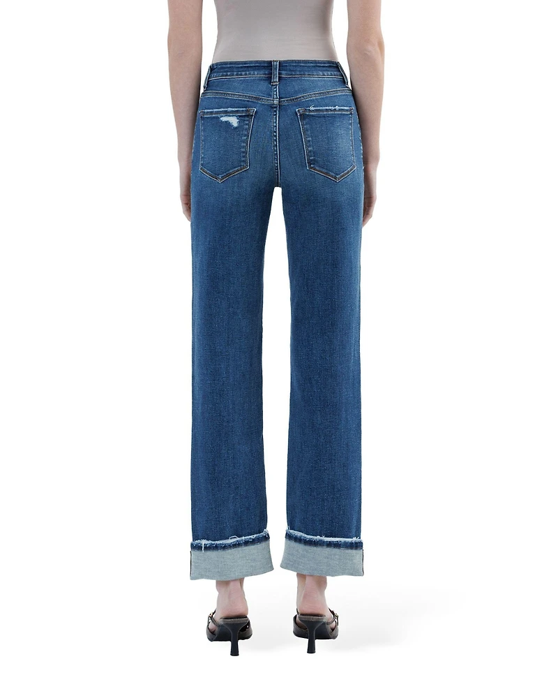 Vervet Women's High Rise Distressed Cuffed Straight Jeans
