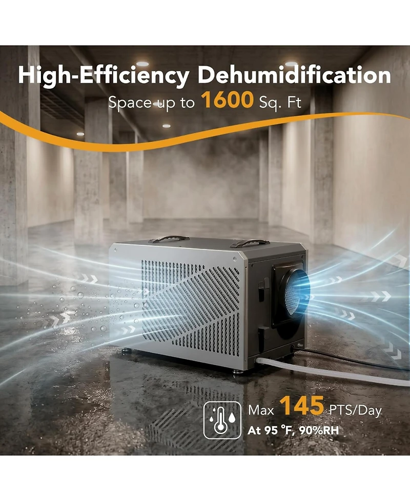 Tribesigns 145 Pints Commercial Dehumidifier with Pump and Drain Hose, Large Dehumidifier for 1600 Sq. Ft Basements, Crawl Spaces