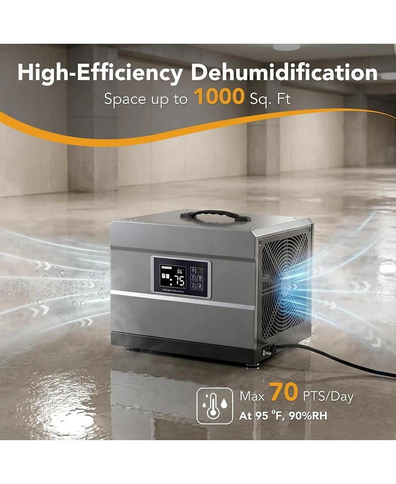 Tribesigns 70 Pints Commercial Dehumidifier with Pump and Drain Hose, Large Dehumidifier for 1000 Sq. Ft Basements, Crawl Spaces