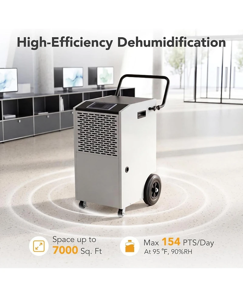 Tribesigns 154 Pints Commercial Dehumidifier with Pump and Drain Hose, Heavy Duty Commercial Dehumidifier for Up to 7000 Sq. Ft Large Spaces