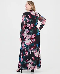 Anne Klein Plus Twist Front Floral-Print Maxi Dress