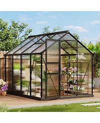 gaomon Polycarbonate Walk-In Greenhouse Heavy Duty Aluminum Frame, Lockable Sliding Door, Ground Stakes - Ideal for Garden, Backyard, Patio, Lawn