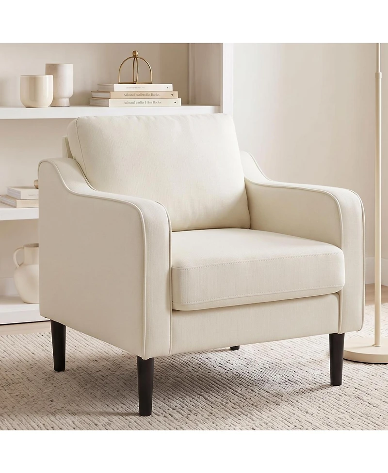gaomon Mid-Century Modern Accent Chairs,Modern Linen Fabric Armchair for Living Room,Comfy Sofa Chairs with Scooped Arms