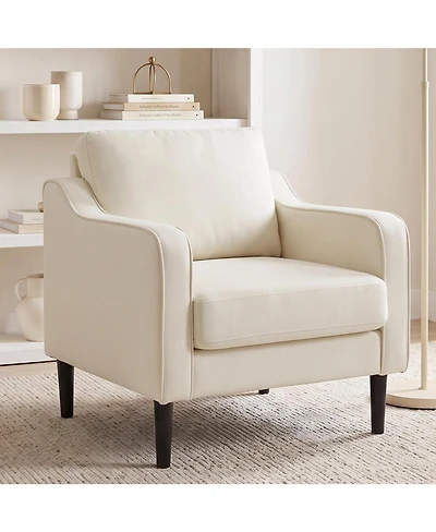 gaomon Mid-Century Modern Accent Chairs,Modern Linen Fabric Armchair for Living Room,Comfy Sofa Chairs with Scooped Arms