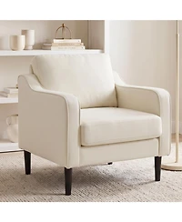 gaomon Mid-Century Modern Accent Chairs,Modern Linen Fabric Armchair for Living Room,Comfy Sofa Chairs with Scooped Arms
