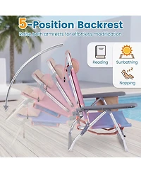 Gymax 4PCS Folding Backpack Beach Chair 5-Position Outdoor Reclining Chairs w/ Pillow