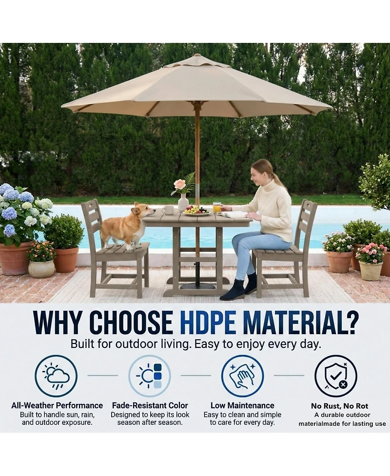 Clihome 3-Piece Hdpe Patio Dining Bistro Set - Square Table and 2 Chairs