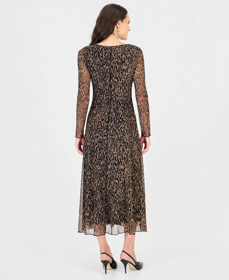 Connected Women's Long-Sleeve Mesh Boat-Neck Dress