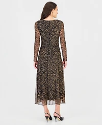 Connected Women's Long-Sleeve Mesh Boat-Neck Dress