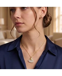 Sterling Silver 14k Yellow Gold Plated with Cubic Zirconia Pave Double Dangle Heart Charm Pendant Layering Necklace