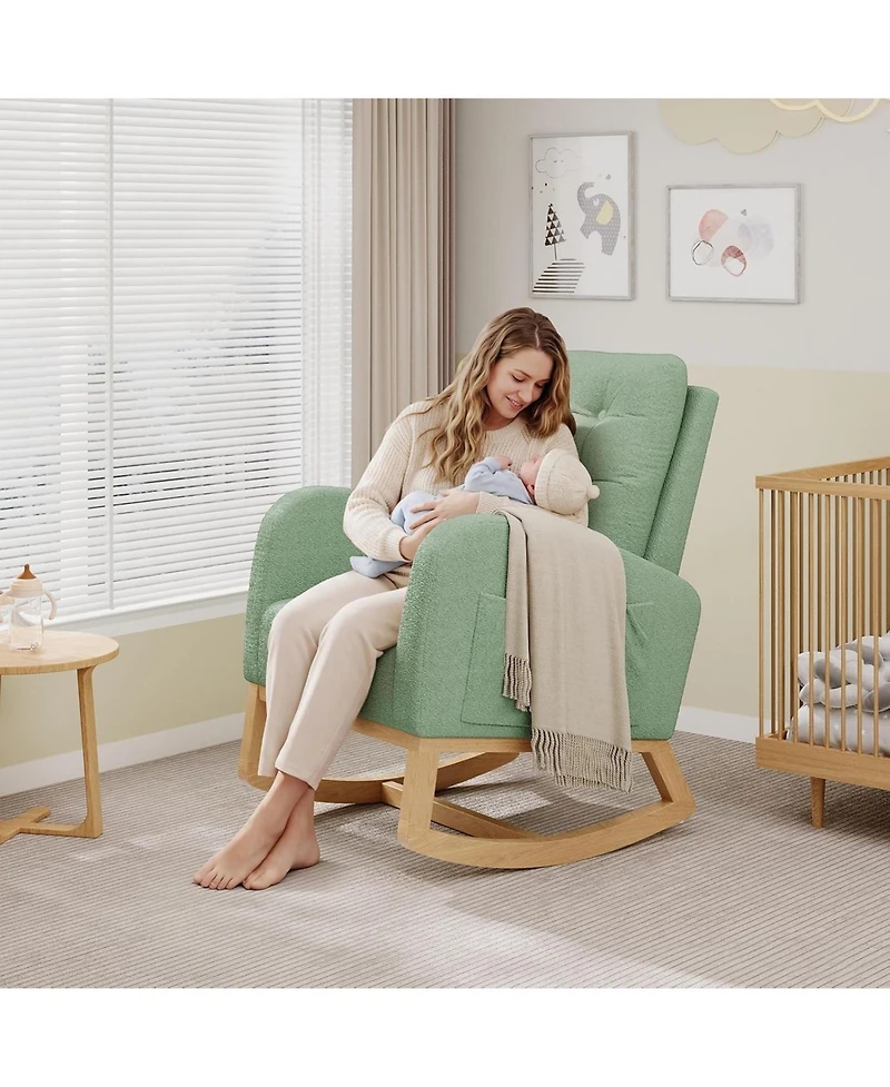 gaomon Nursery Rocking Chair, Teddy Fleece Upholstery, Sturdy Wooden Legs and High Backrest, Comfortable Glider Rocking Chair for Living Room