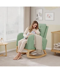 gaomon Nursery Rocking Chair, Teddy Fleece Upholstery, Sturdy Wooden Legs and High Backrest, Comfortable Glider Rocking Chair for Living Room