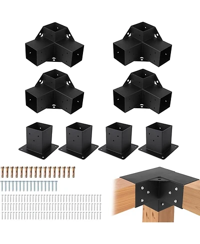 gaomon 4"x4" Pergola Kit,Heavy-Duty Carbon Steel Gazebo Hardware with 3-Way Corner Brackets and Bases, Perfect for Outdoor Patio
